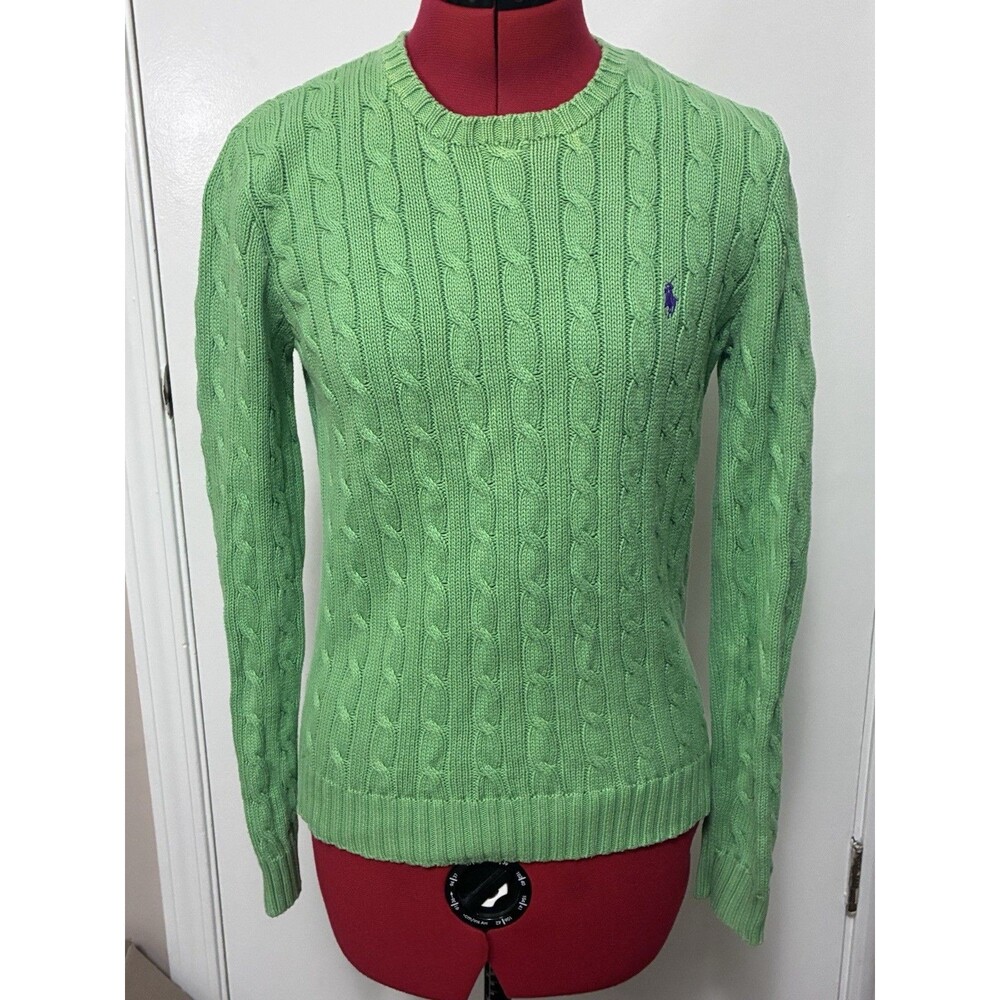 Ralph Lauren Women’s Green 100% Cotton Cable Knit Sweater Size Medium